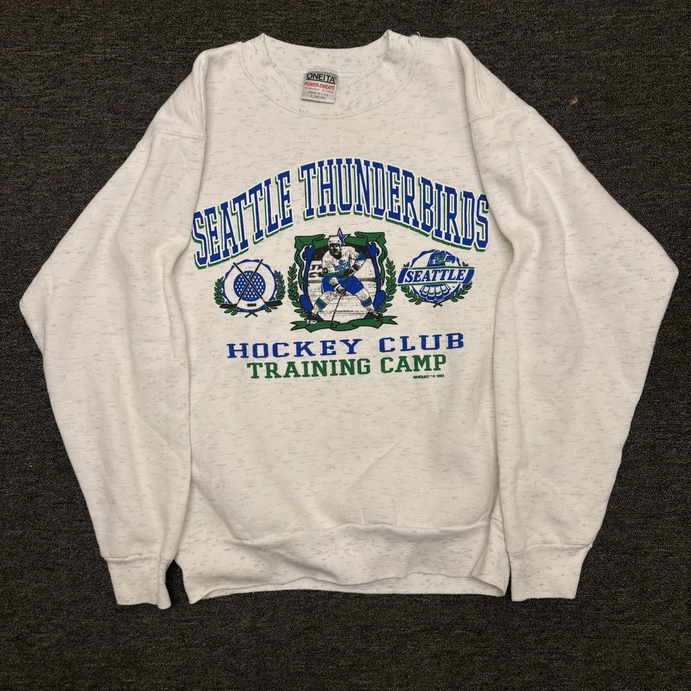 VTG 90s SEATTLE THUNDERBIRDS Hockey  Gray Sweatshirt Mens Sz Large MARQUEE 1992